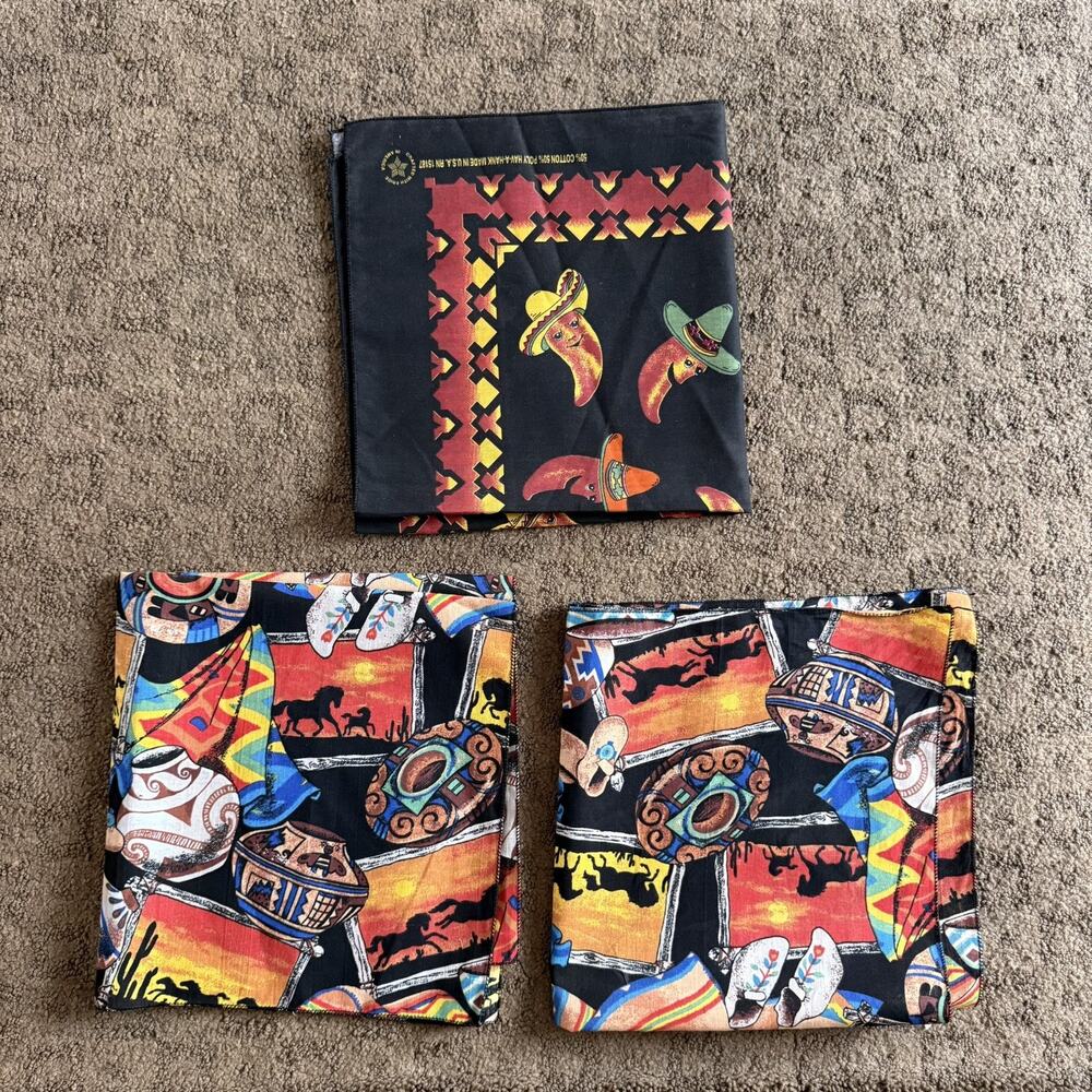 3 Wamcraft Vintage Southwestern Print Bandana Made USA